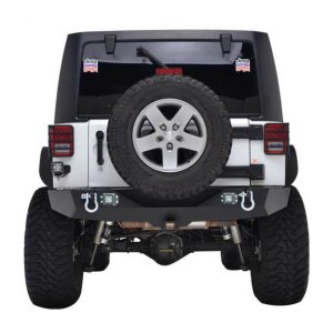 Jeep Wrangler Heavy Duty Rock Crawler Rear Bumper - Two Square 12W LED Working Lights